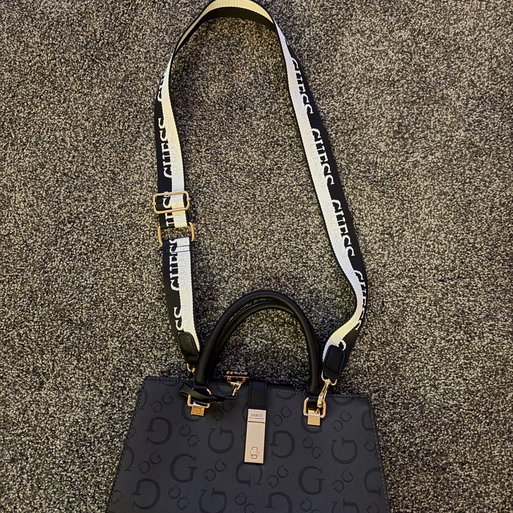 Guess Black and Gold Monogram Shoulder Bag